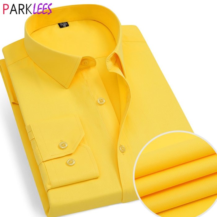 Mens yellow short sleeve dress shirt