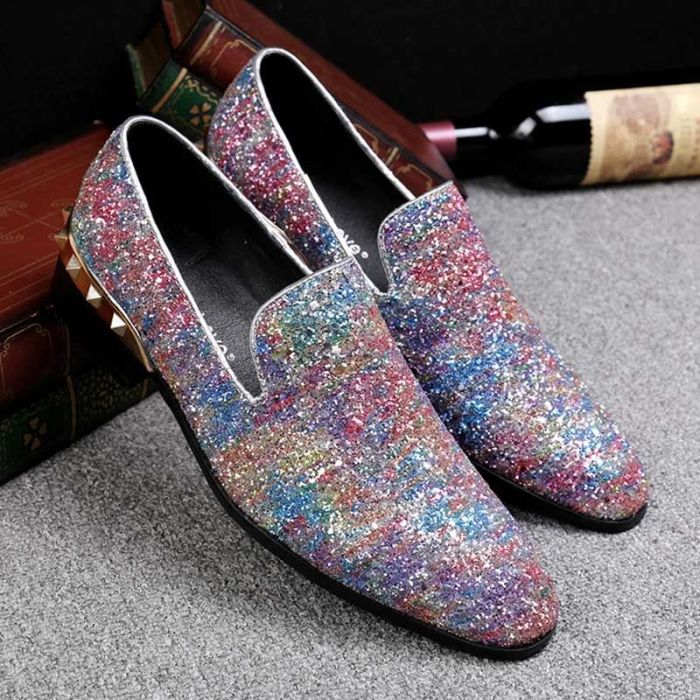 Mens white glitter dress shoes